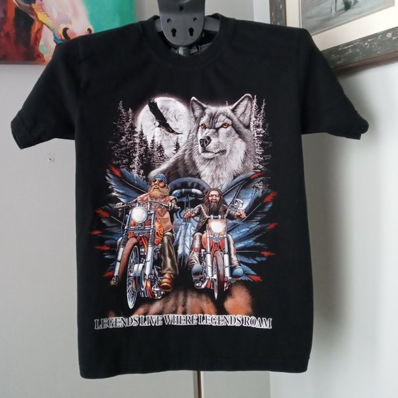 La Voila "Legends live where legends roam" Biker graphic Tee - Picture 1 of 7